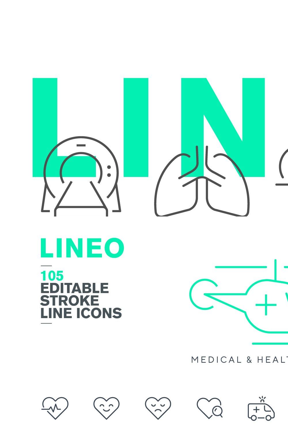 LINEO - 105 MEDICAL ICONS pinterest preview image.