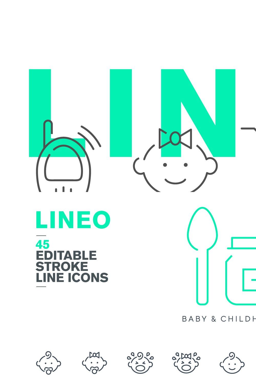 LINEO - 45 BABY ICONS pinterest preview image.