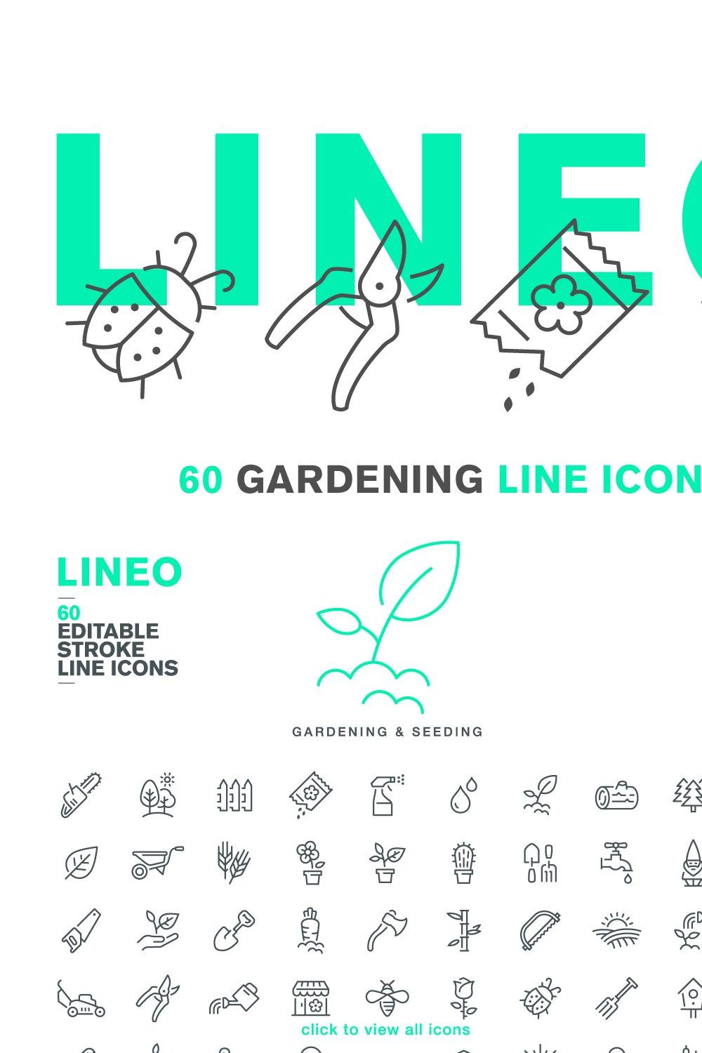 LINEO - 60 GARDENING ICONS pinterest preview image.