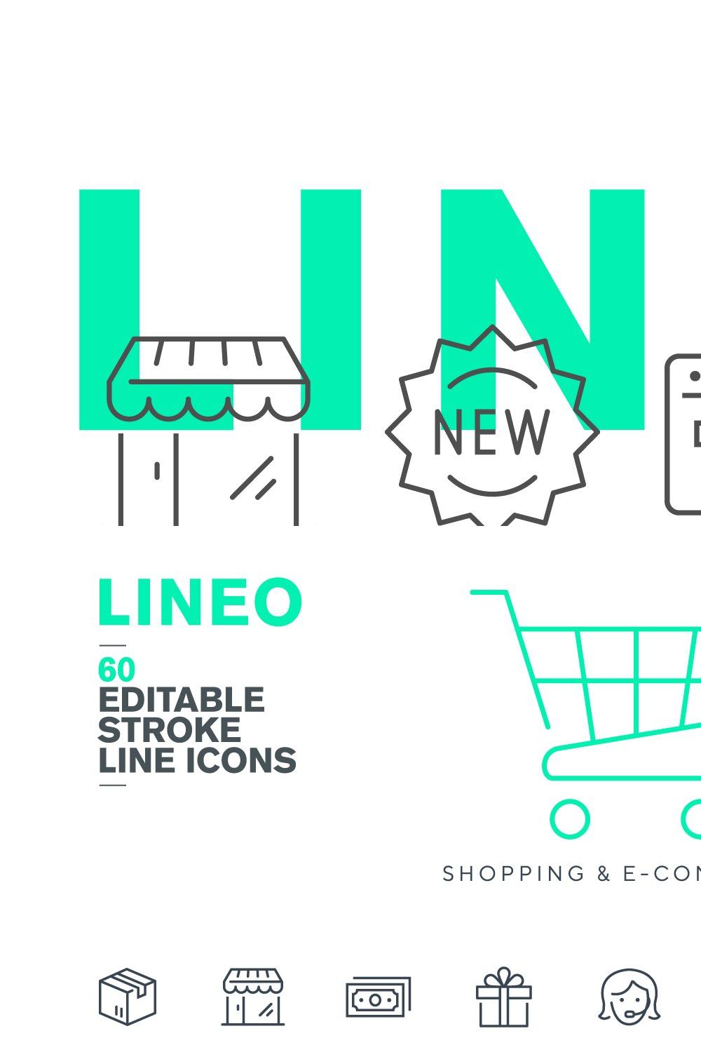 LINEO - 60 SHOPPING ICONS pinterest preview image.