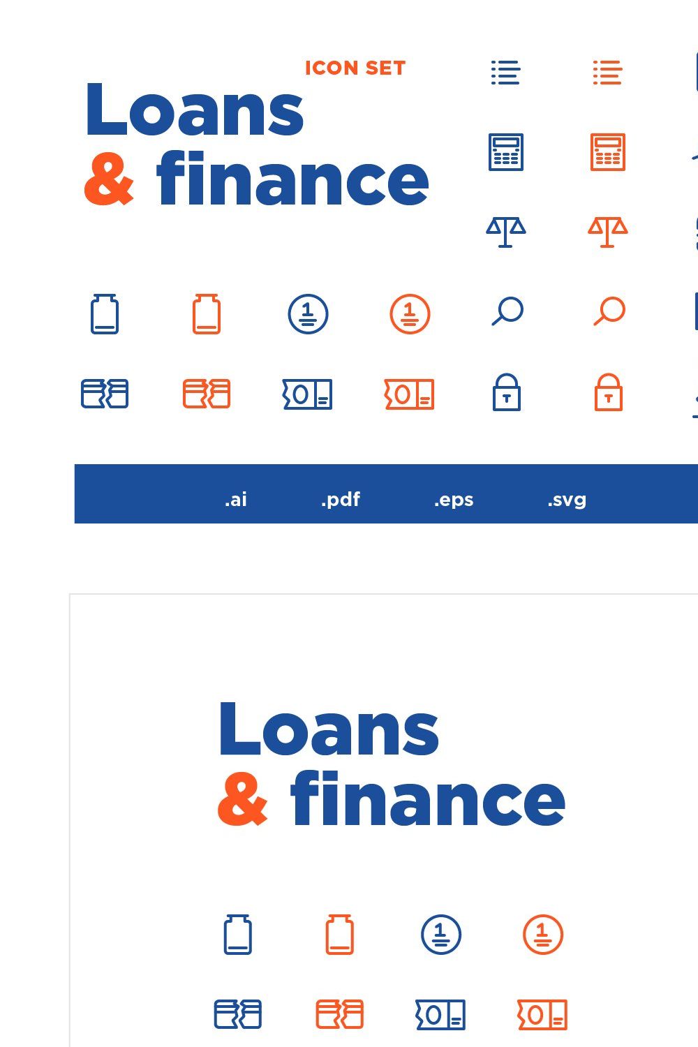 Loans & finance vector Icons set pinterest preview image.