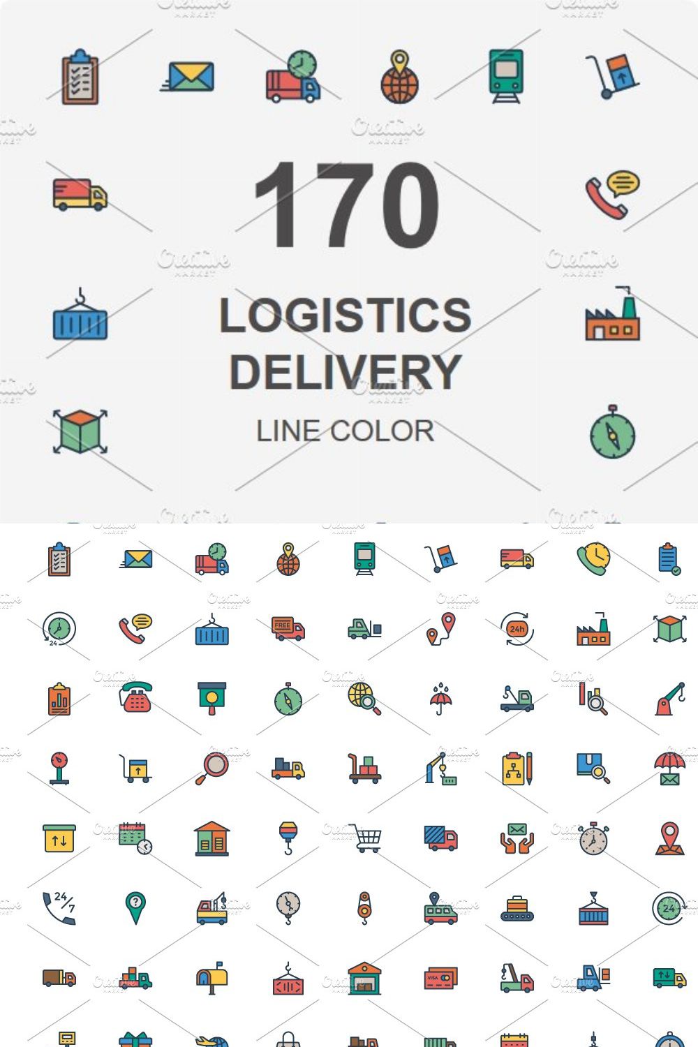 Logistic Delivery line color icons pinterest preview image.