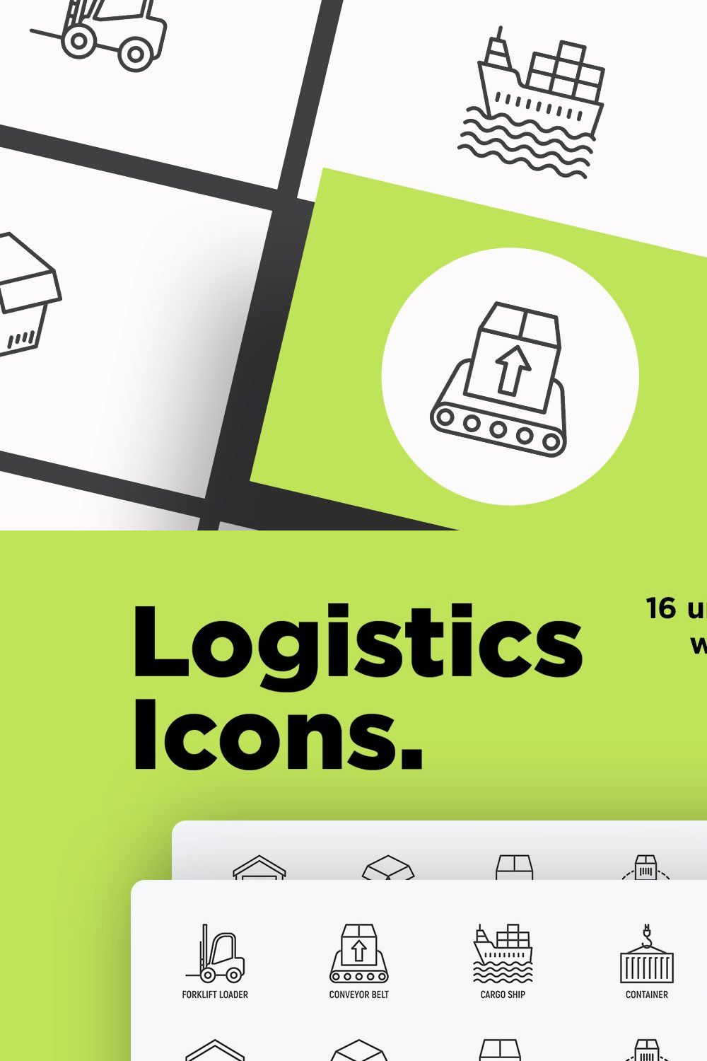 Logistics | 16 Thin Line Icons Set pinterest preview image.
