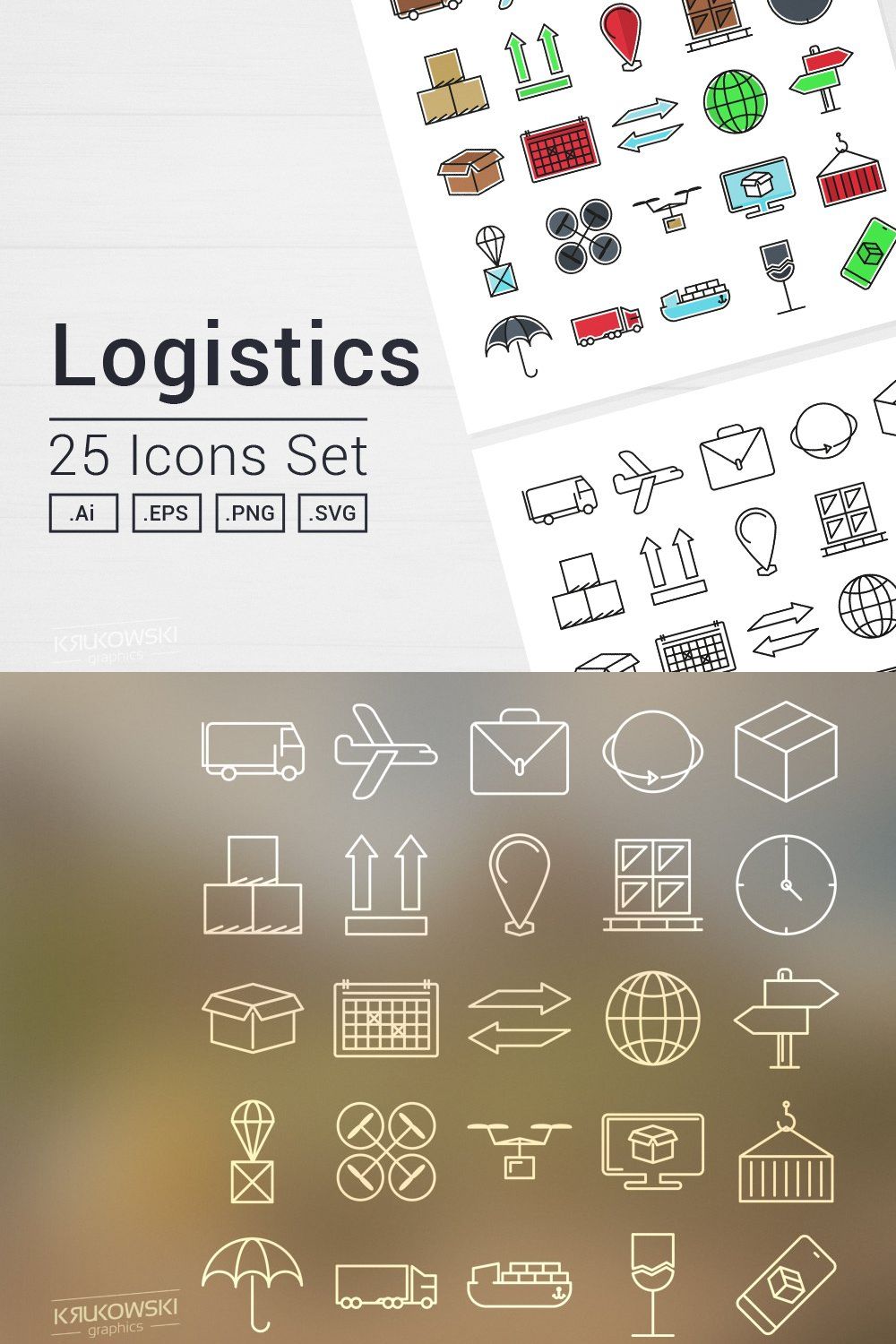 Logistics Icons Set pinterest preview image.