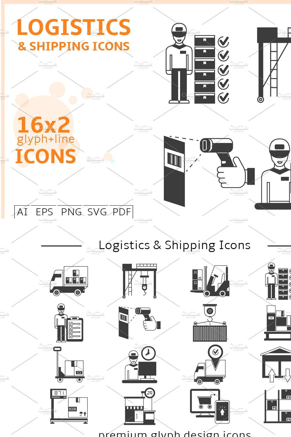 Logistics & Shipping Icons Set pinterest preview image.