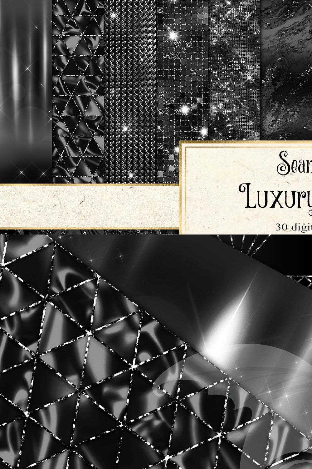 Luxury Black Digital Paper pinterest preview image.