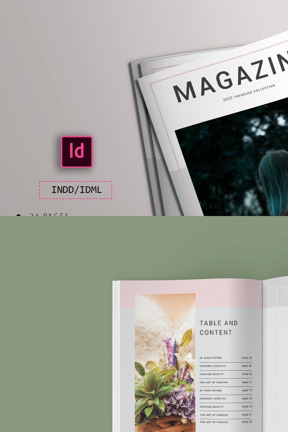 Magazine Layout template pinterest preview image.
