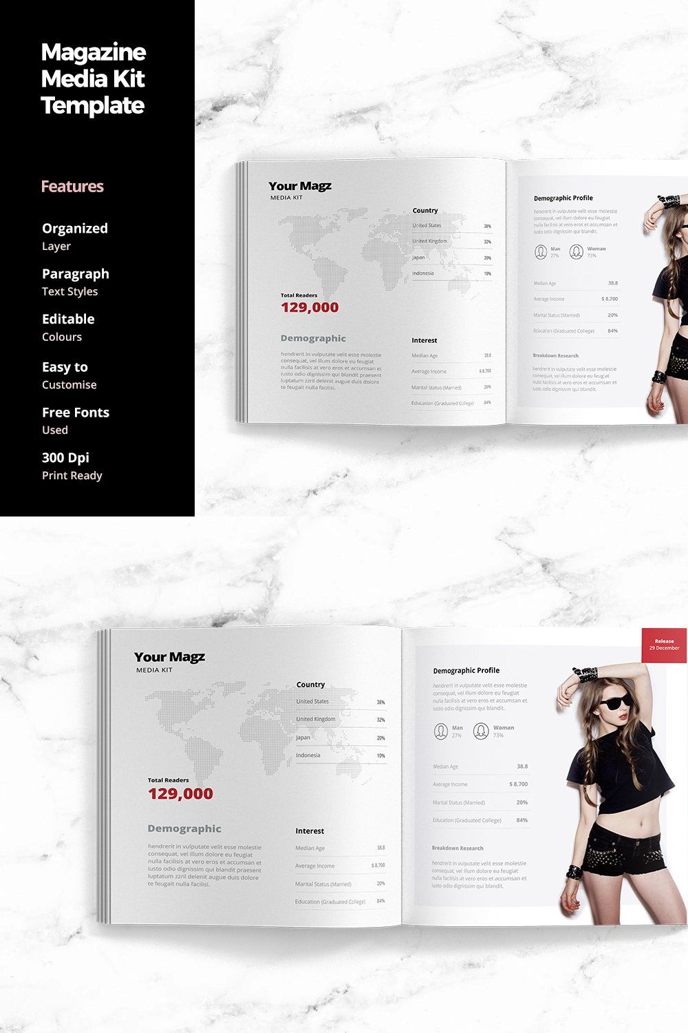 Magazine Media Kit Template pinterest preview image.