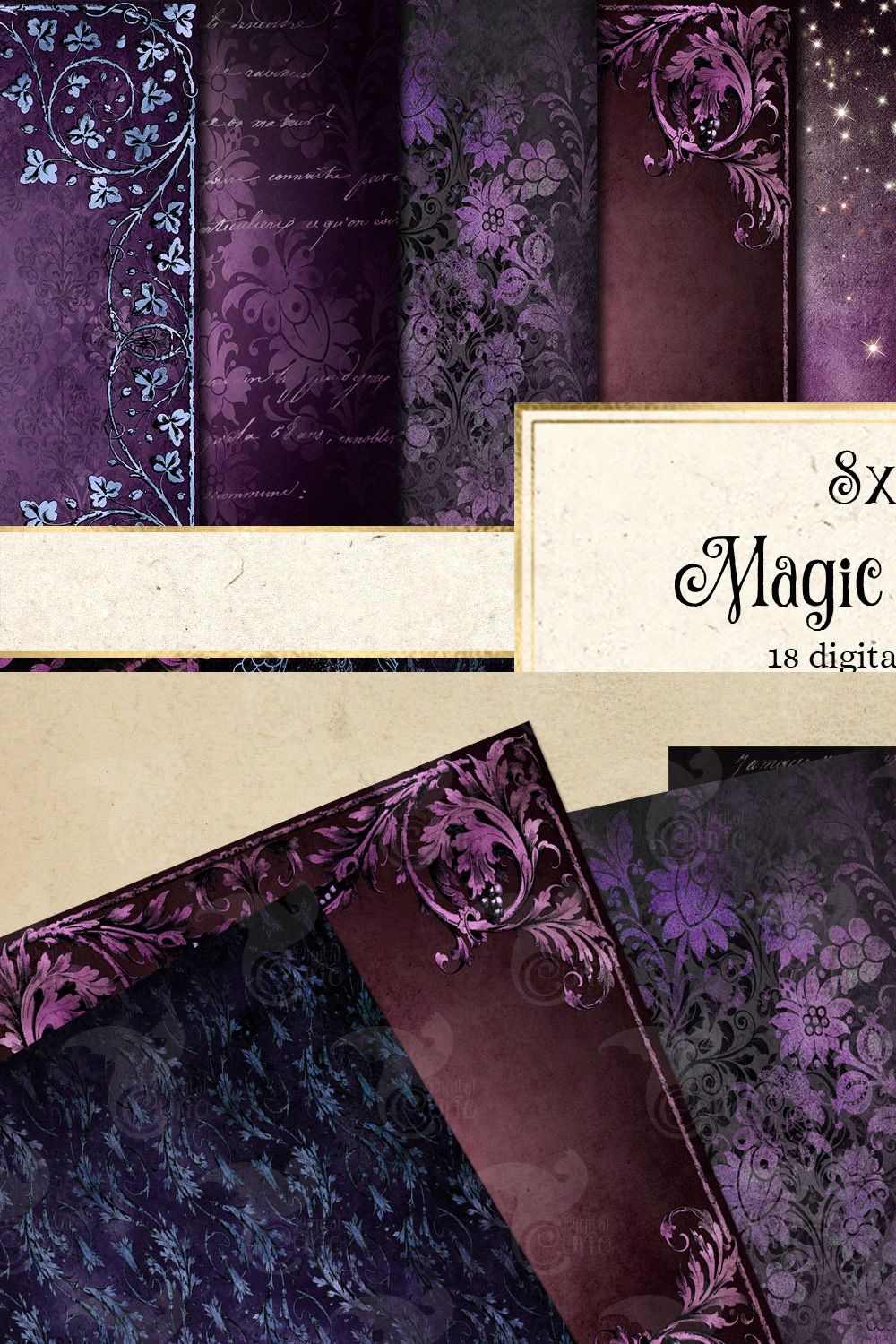 Magic Garden Digital Paper pinterest preview image.