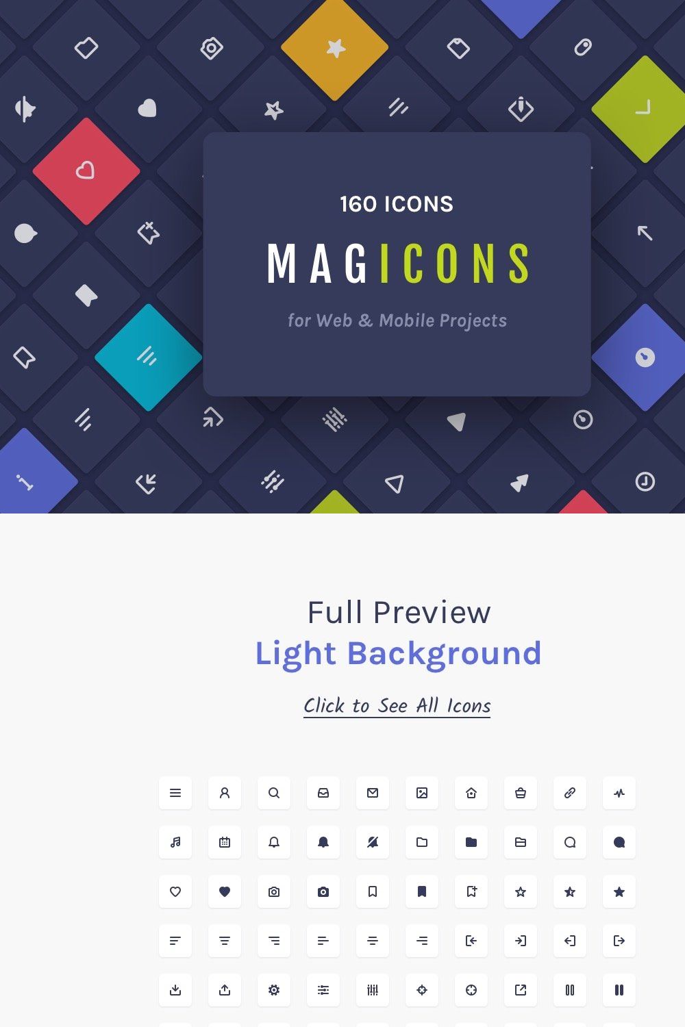 Magicons: 160 Icons for Web & Mobile pinterest preview image.