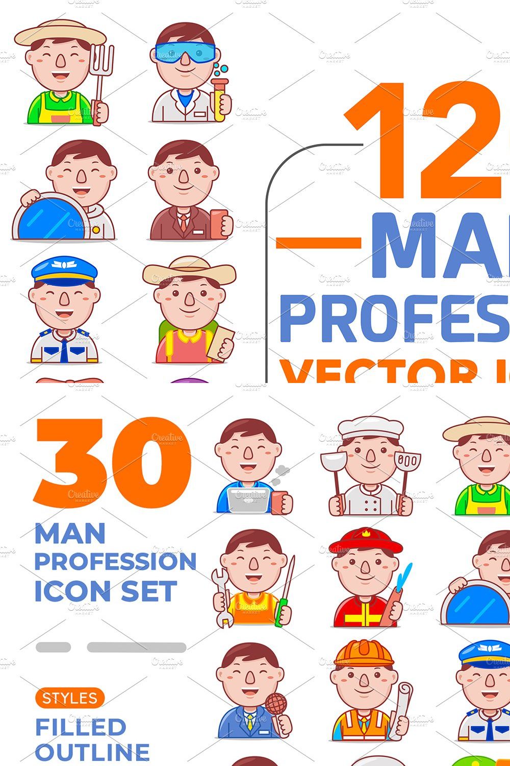 Man Profession Vector Icons pinterest preview image.