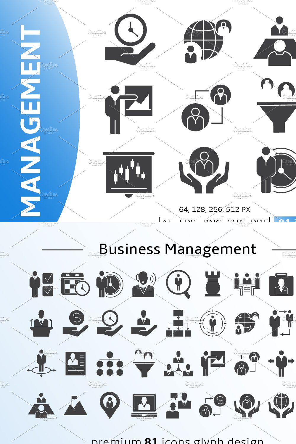 Management and Organization Icons pinterest preview image.