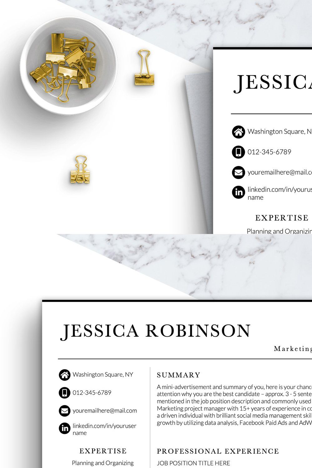 Marketing Manager Resume CV Template pinterest preview image.