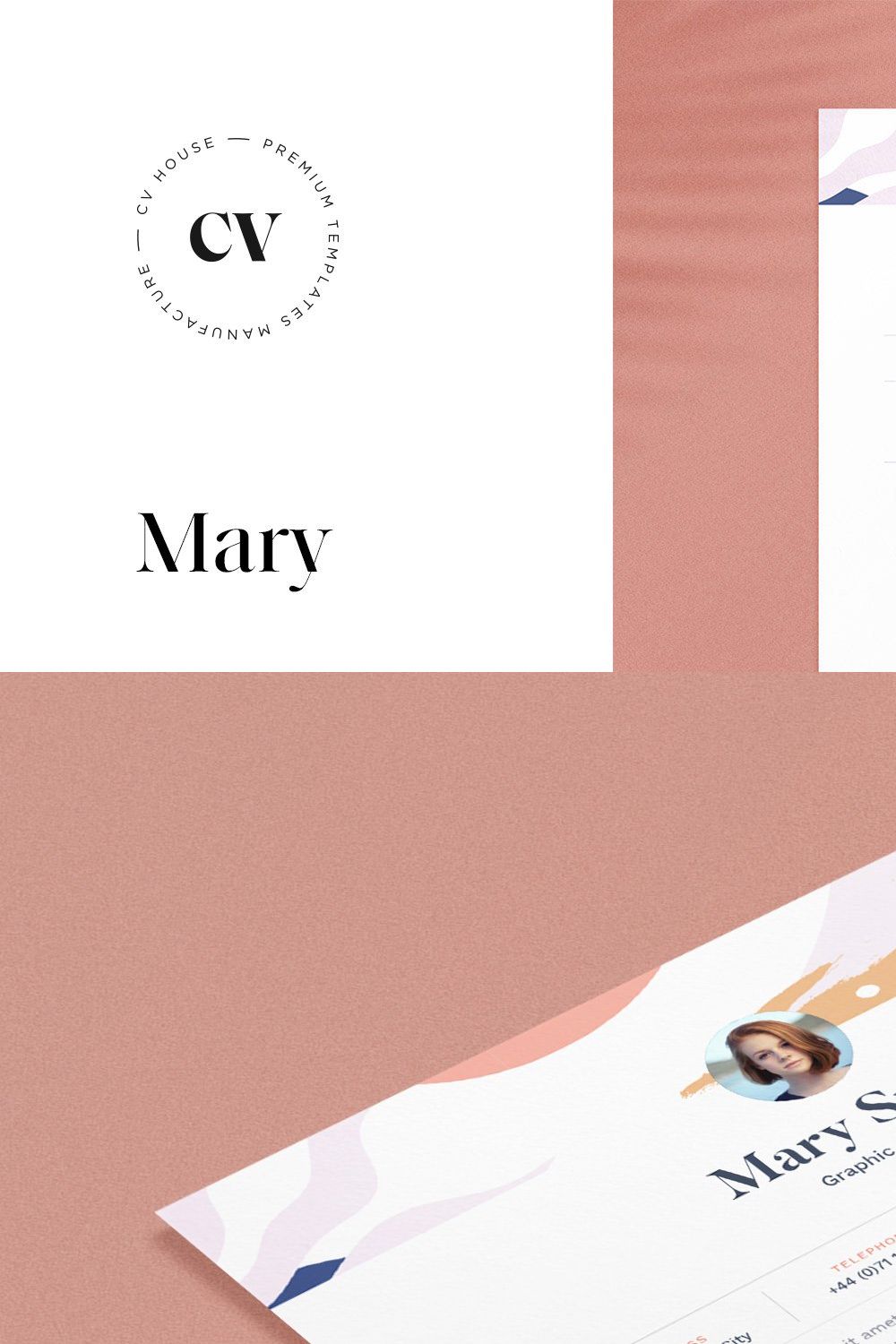 Mary | CV / resume template pinterest preview image.