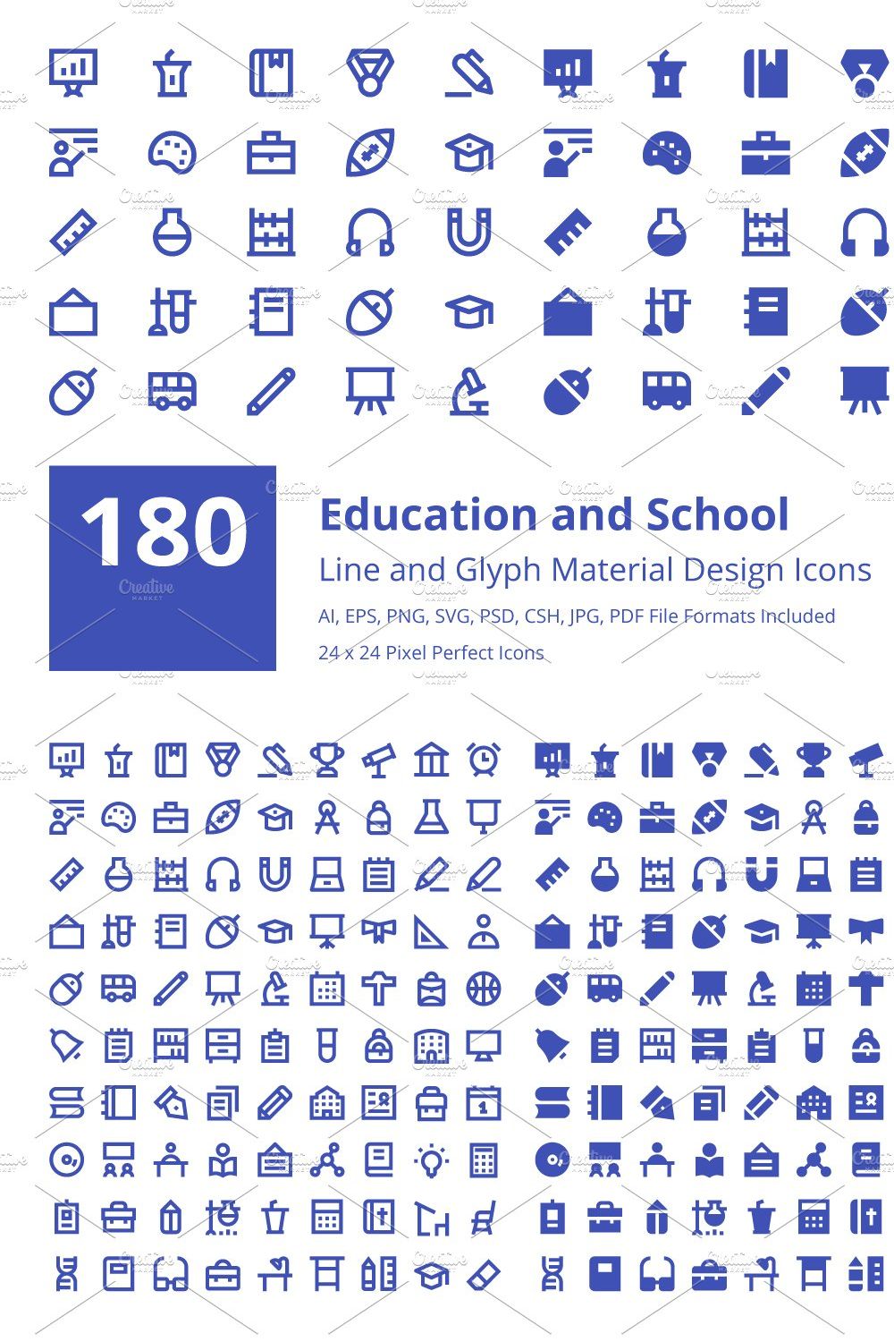 Material Education and School Icons pinterest preview image.