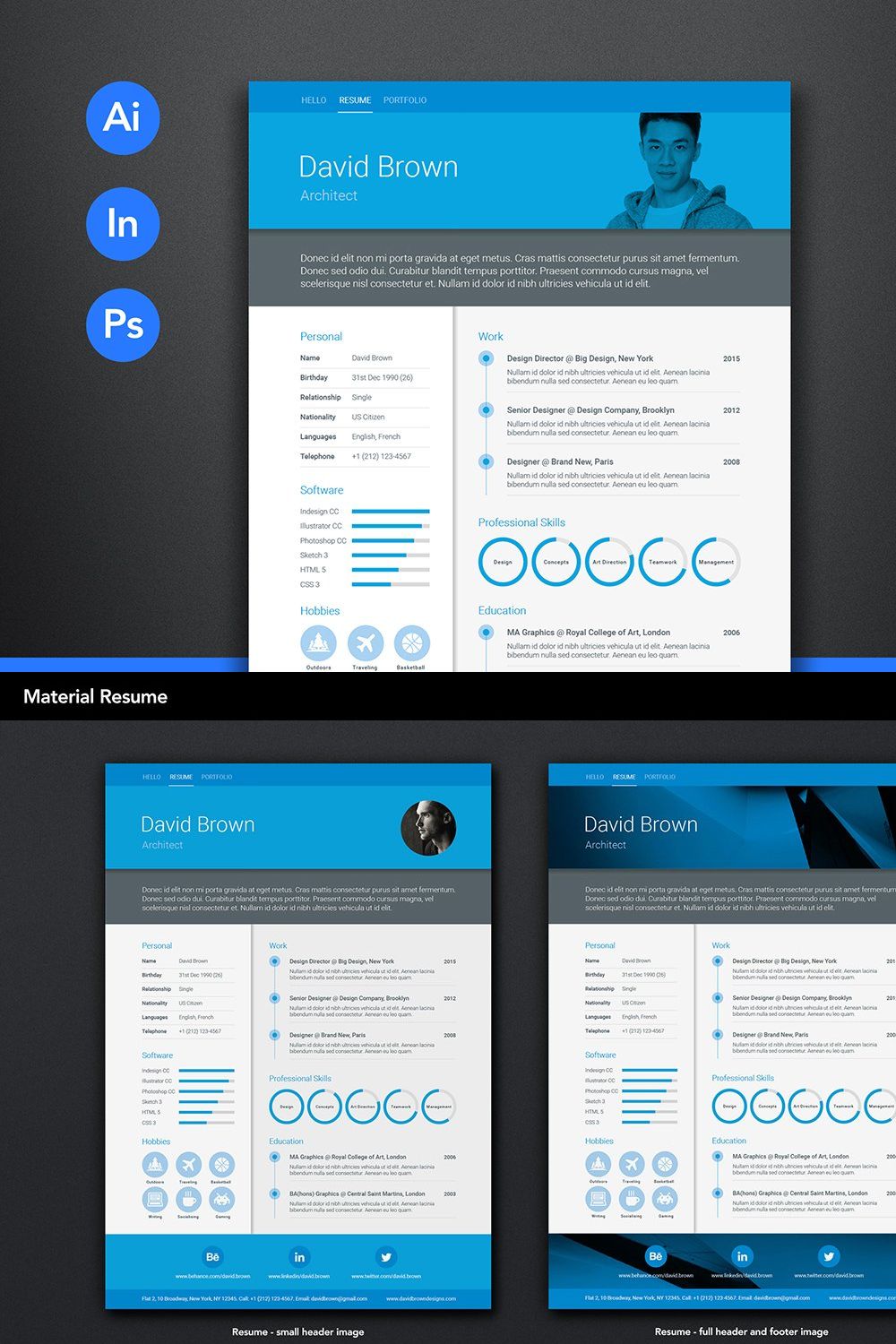 Material Resume Blue pinterest preview image.
