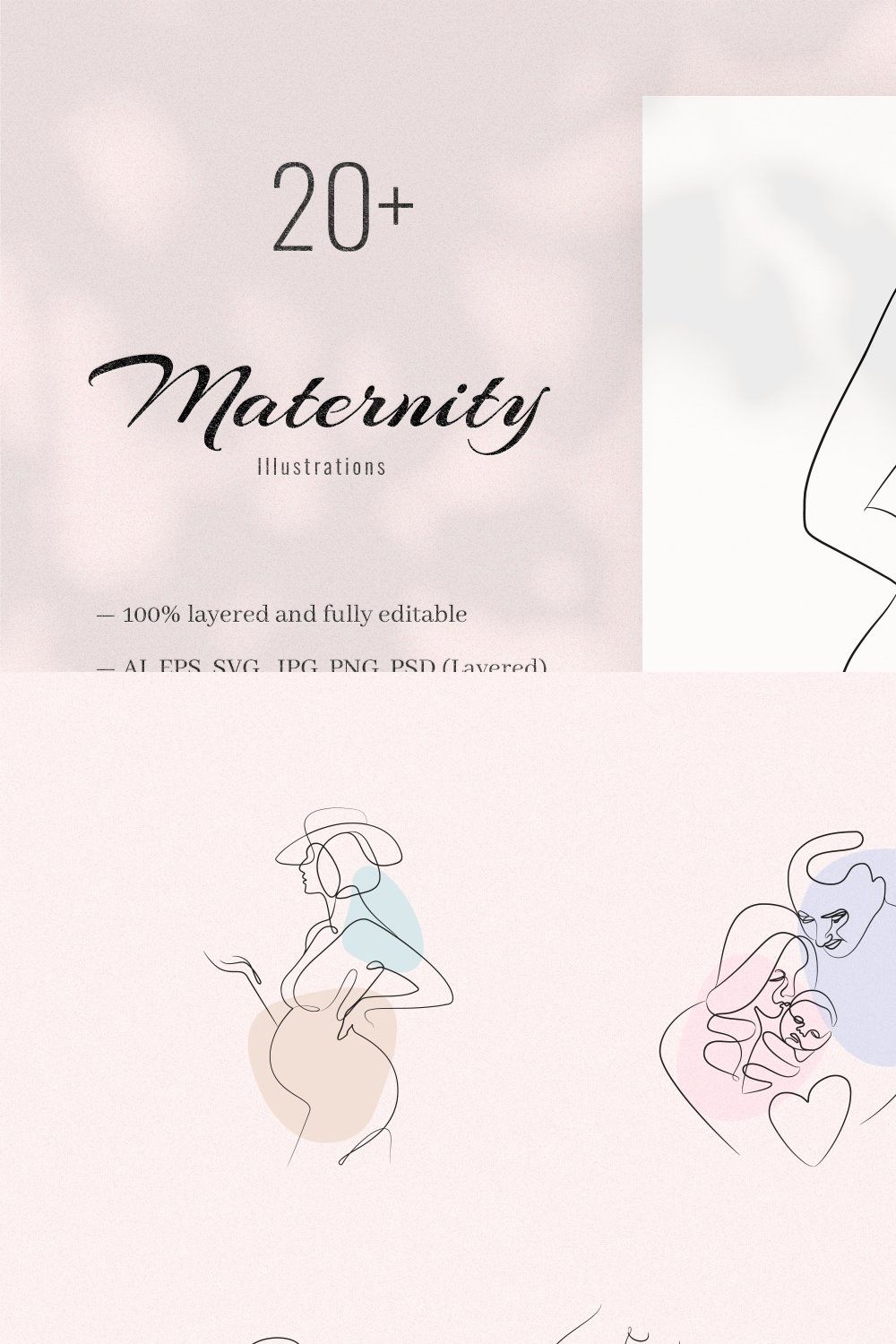 Maternity 20+ Line Art Illustrations pinterest preview image.