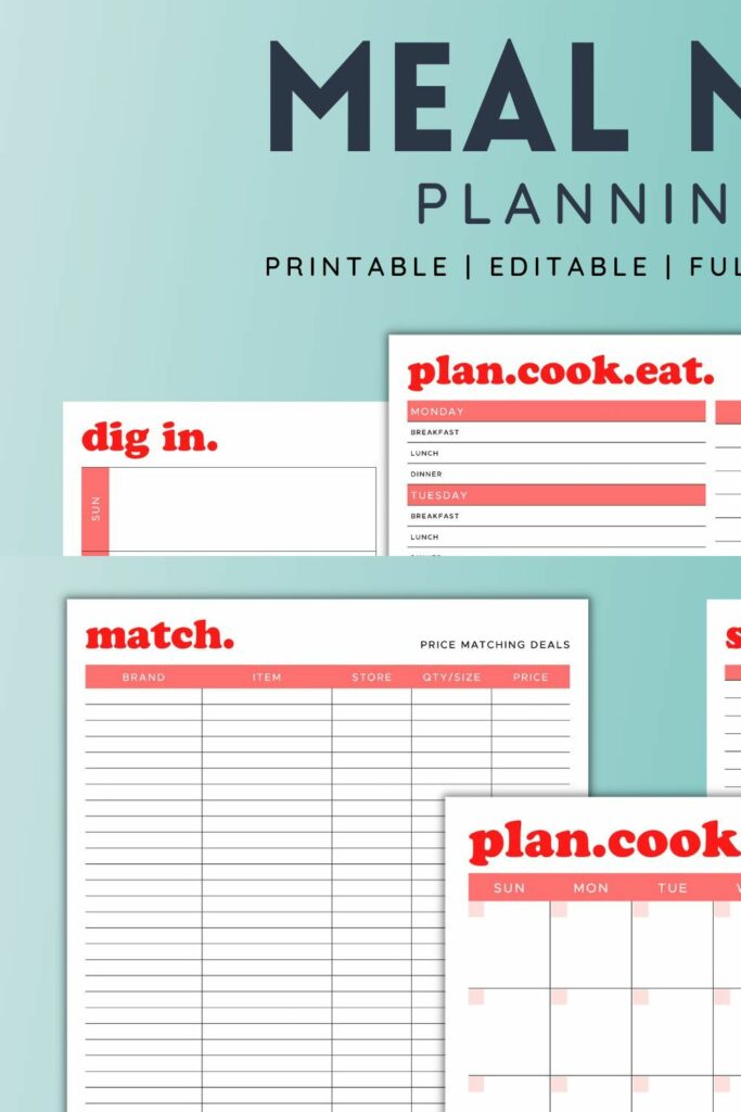 MEAL MENU PLANNING KIT (Editable) MasterBundles