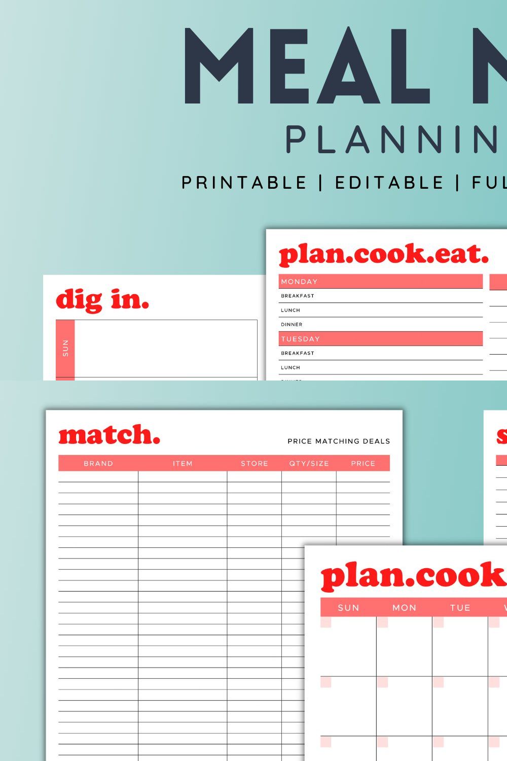 MEAL MENU PLANNING KIT (Editable) pinterest preview image.