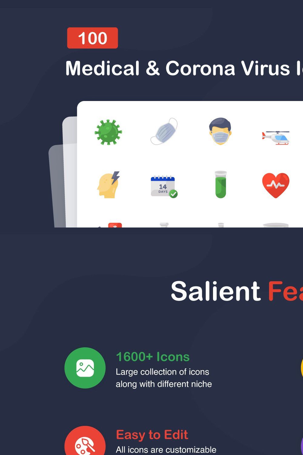 Medical and Corona Flat Icons Pack pinterest preview image.