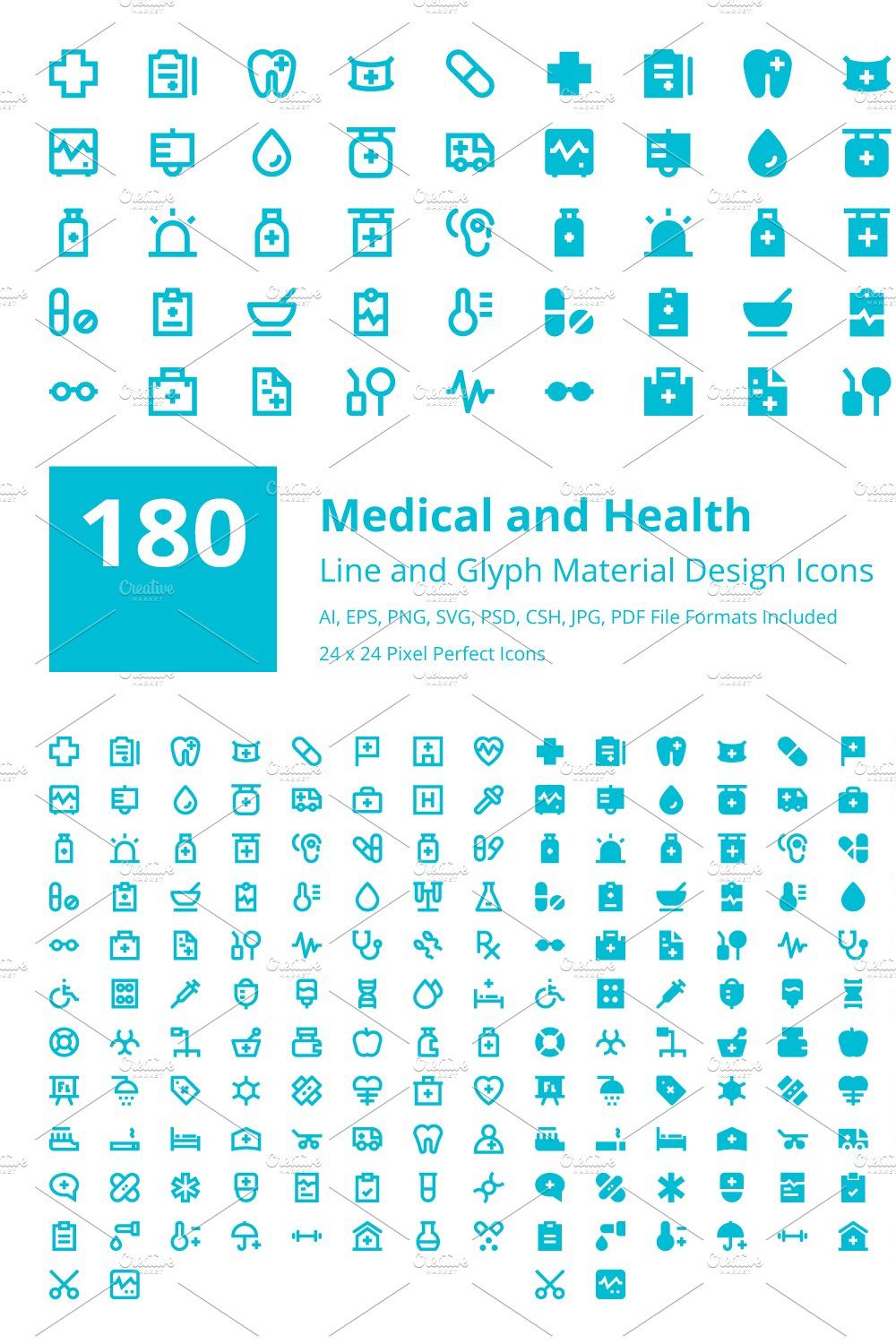 Medical and Health Material Icons pinterest preview image.