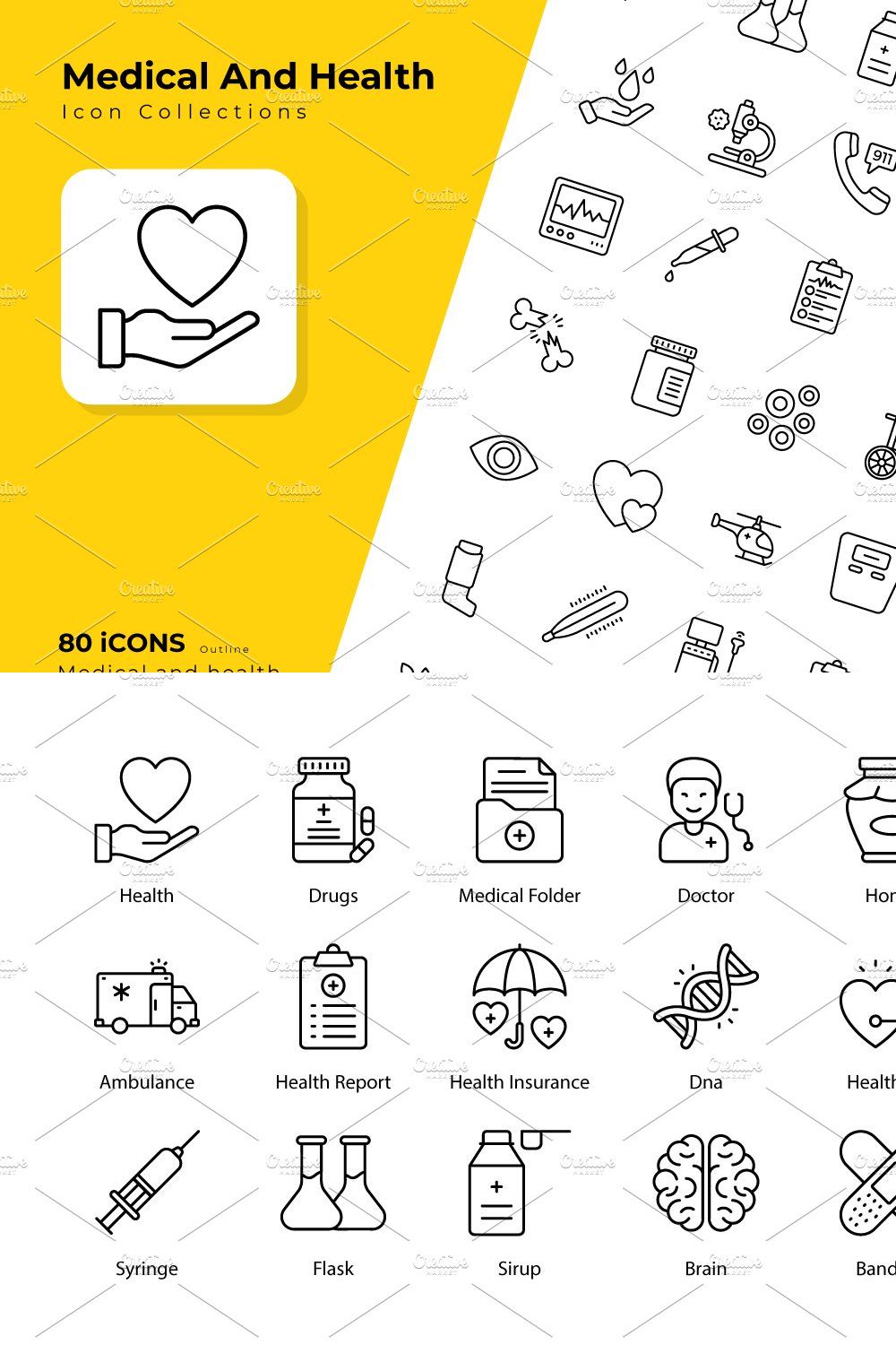 Medical and Heath icons pinterest preview image.