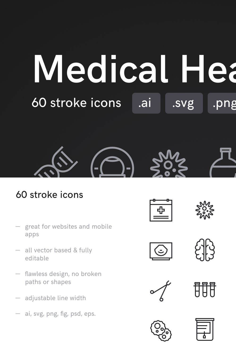 Medical Health Icons pinterest preview image.