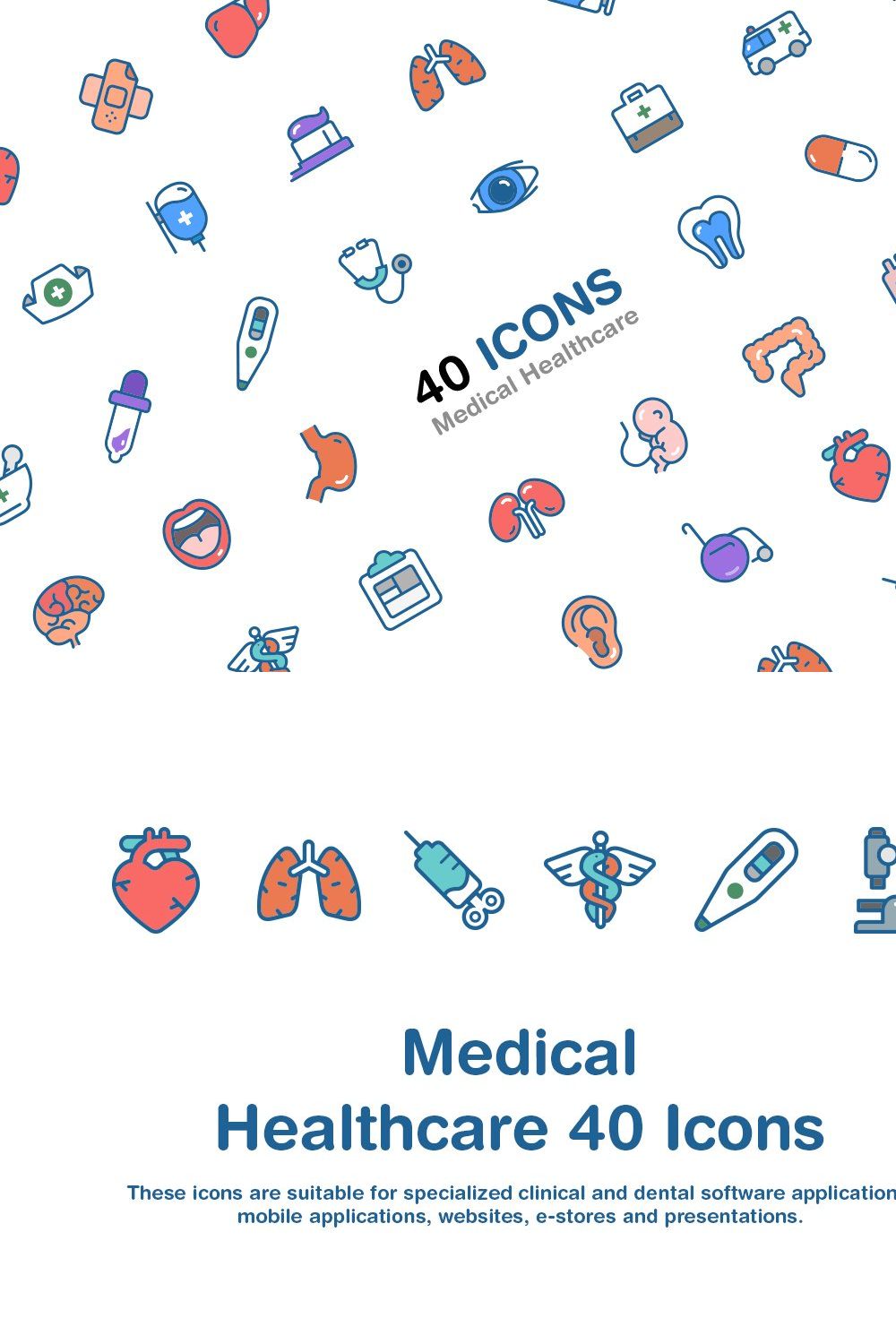 Medical Healthcare 40 icons pinterest preview image.