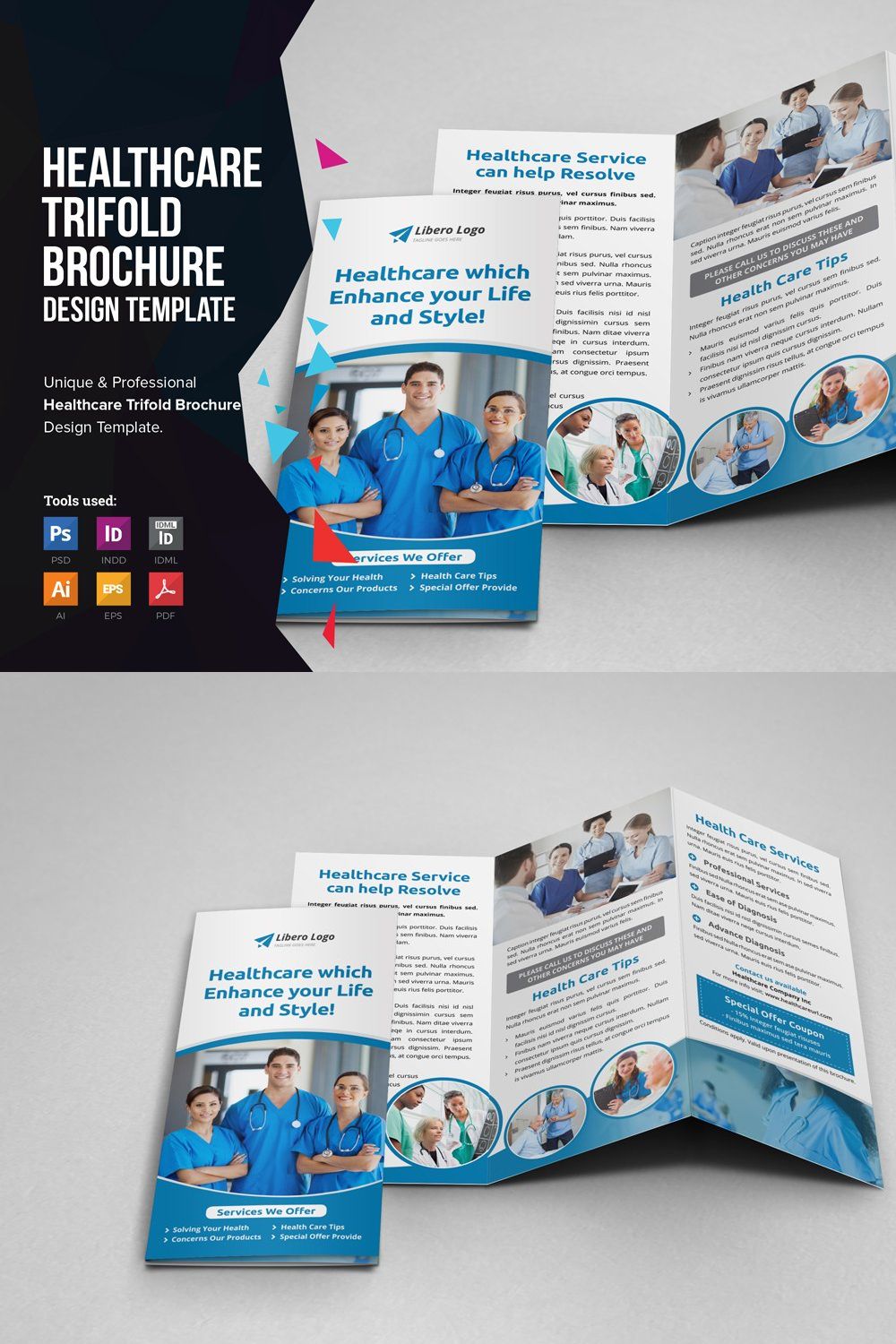 Medical Healthcare Trifold Brochure pinterest preview image.