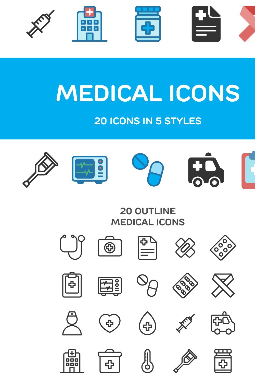 Medical Icons pinterest preview image.