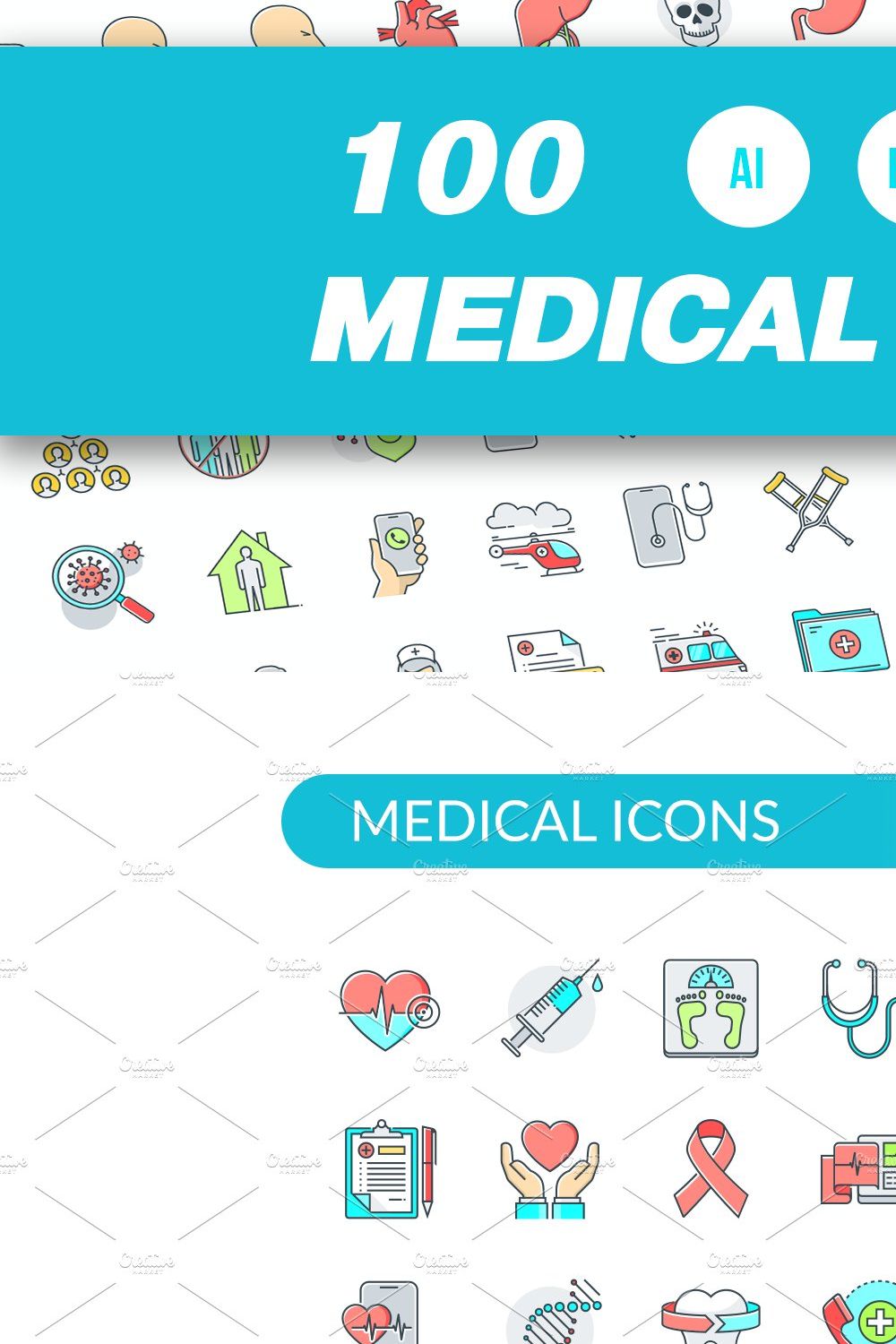 Medical Icons pinterest preview image.