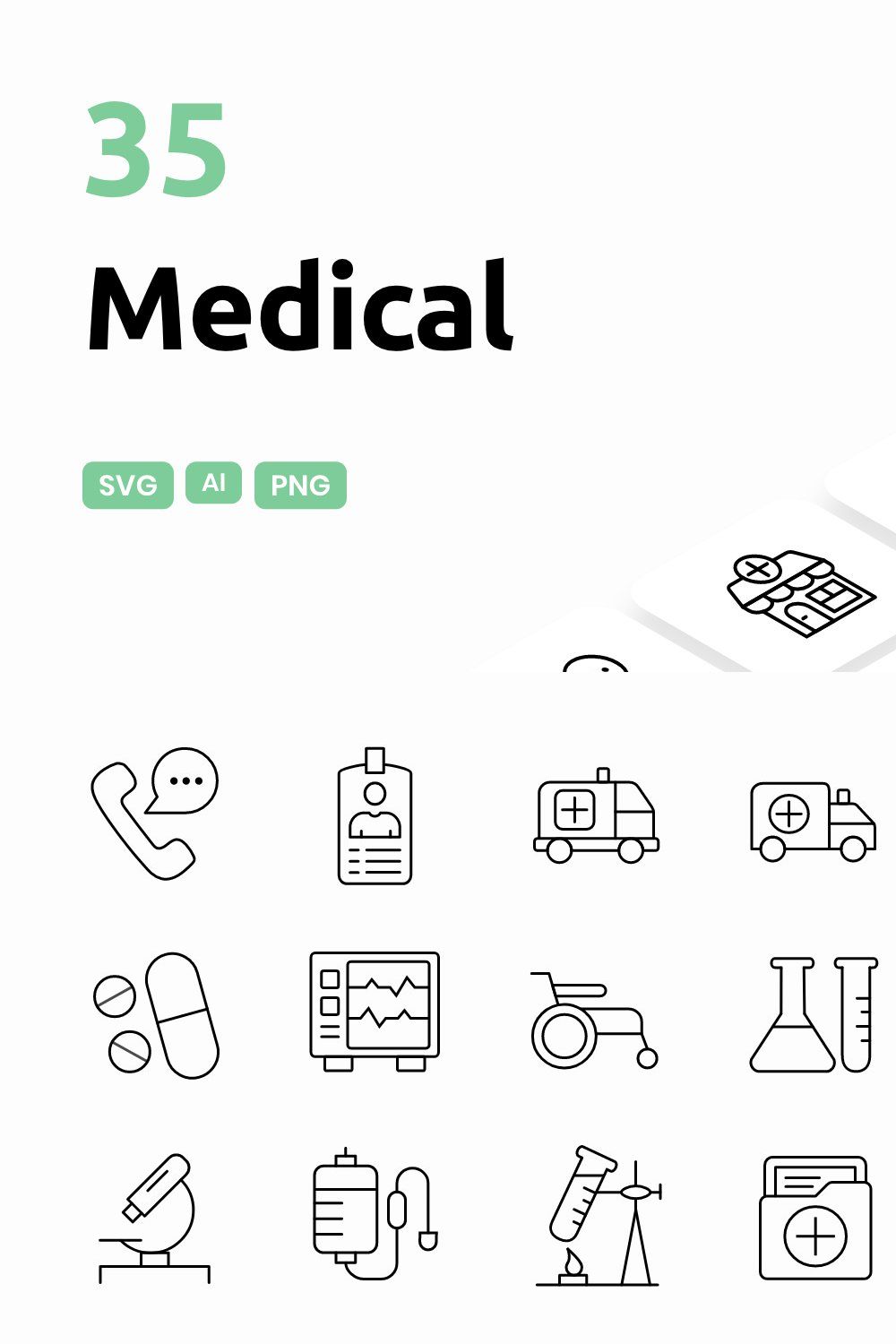 Medical - Icons Pack (Outline) pinterest preview image.