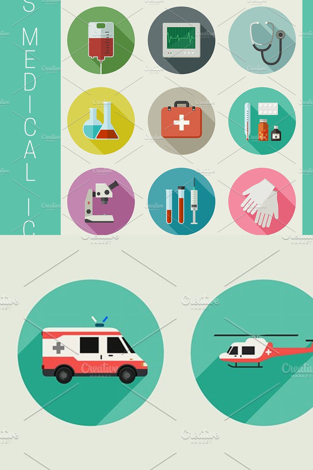 Medical icons set pinterest preview image.