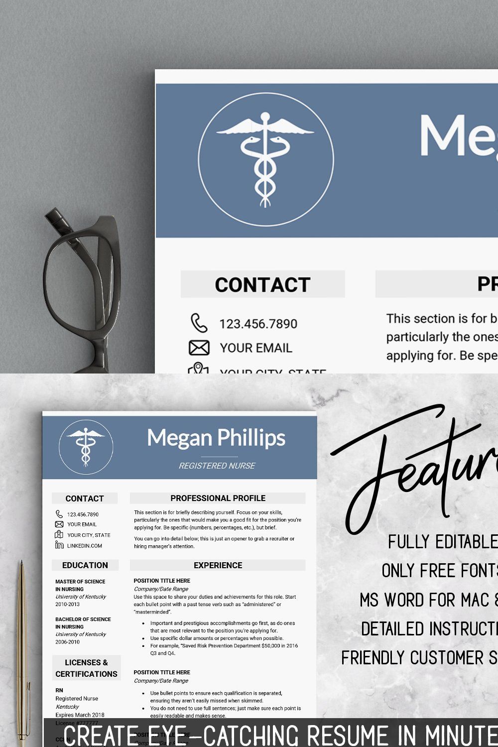 Medical Resume Template // pinterest preview image.