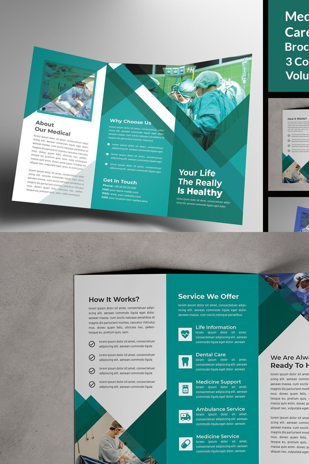 Medical trifold brochure template pinterest preview image.