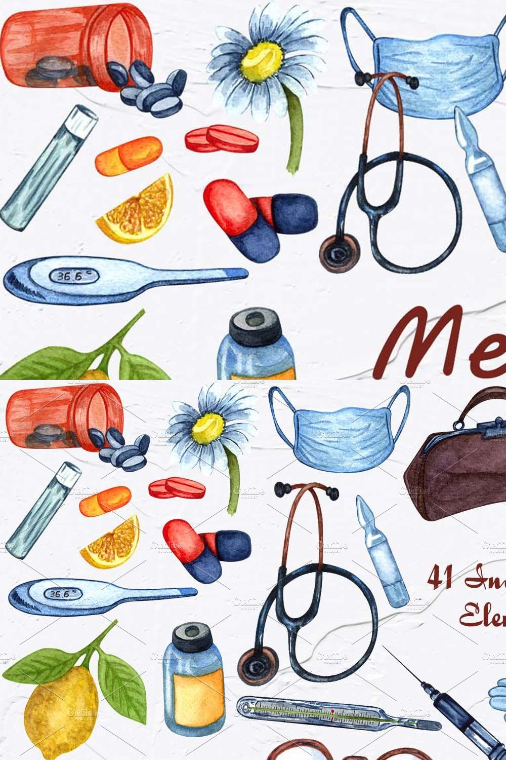 Medical Watercolor Clipart pinterest preview image.