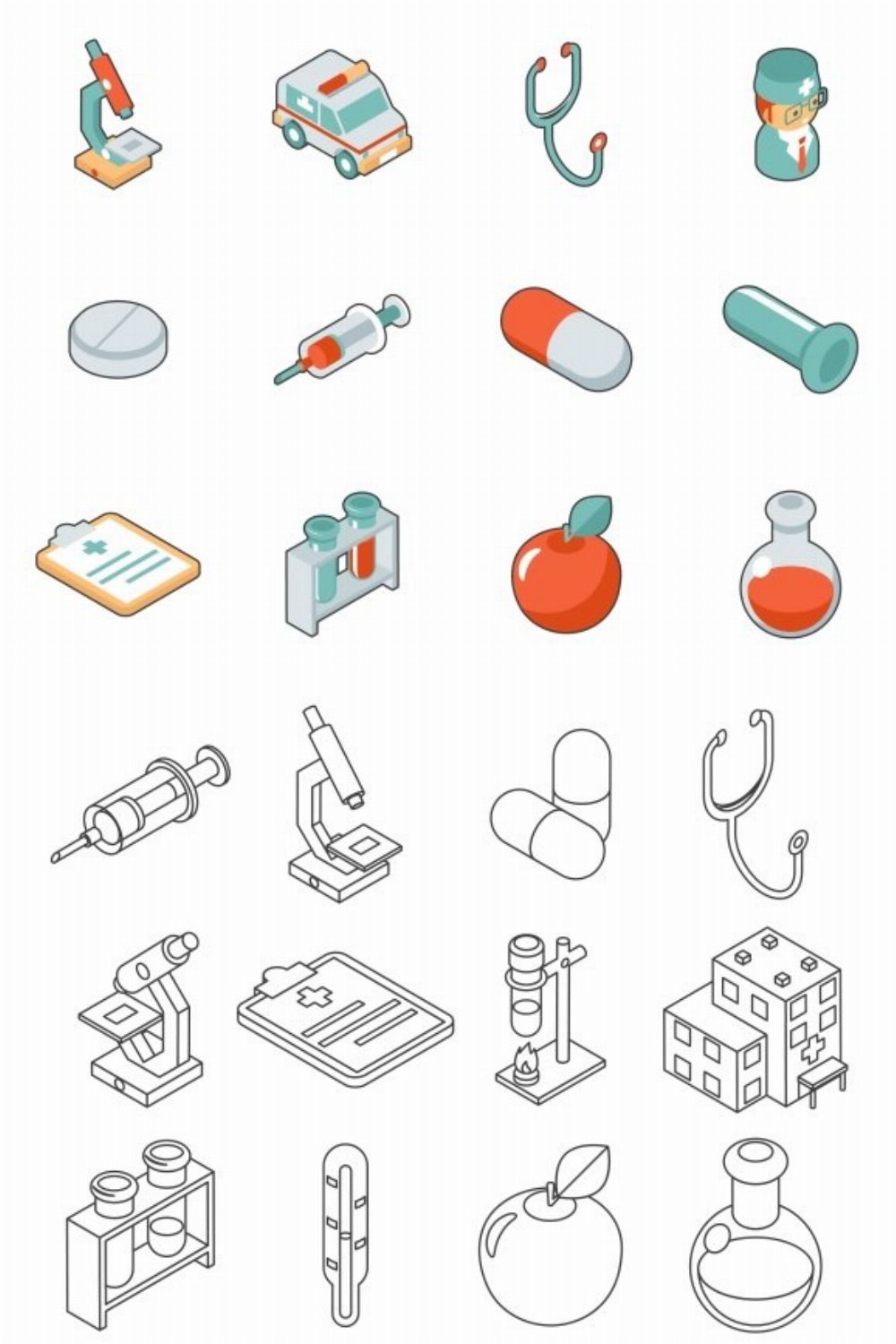 Medicine and health care 3d icons pinterest preview image.