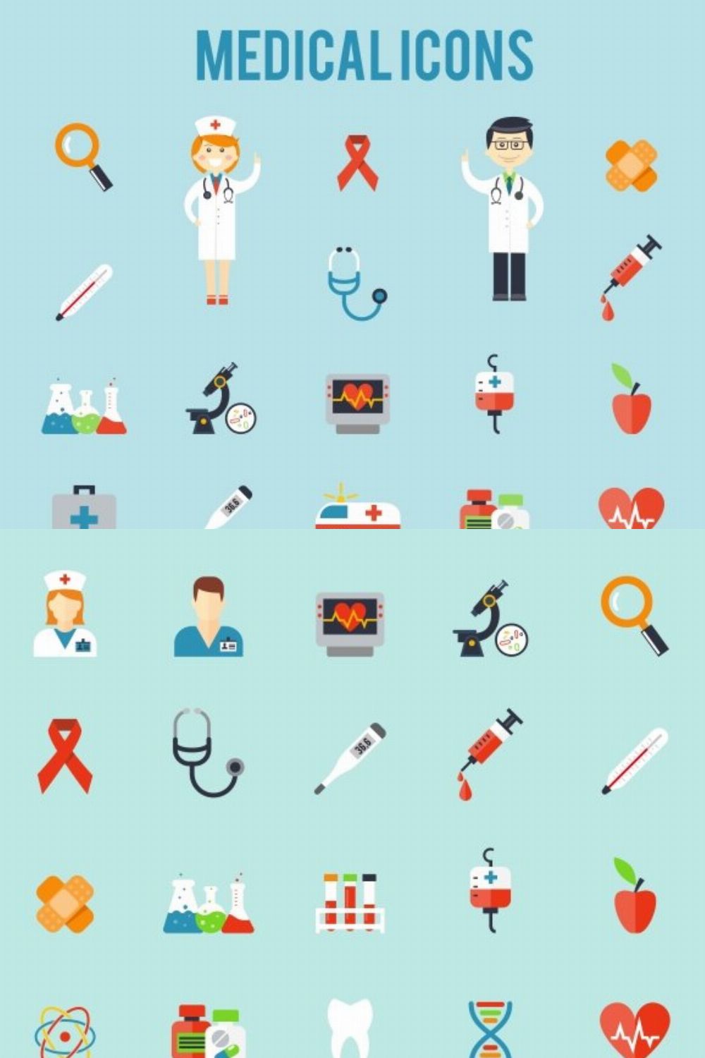 Medicine and health care icons pinterest preview image.