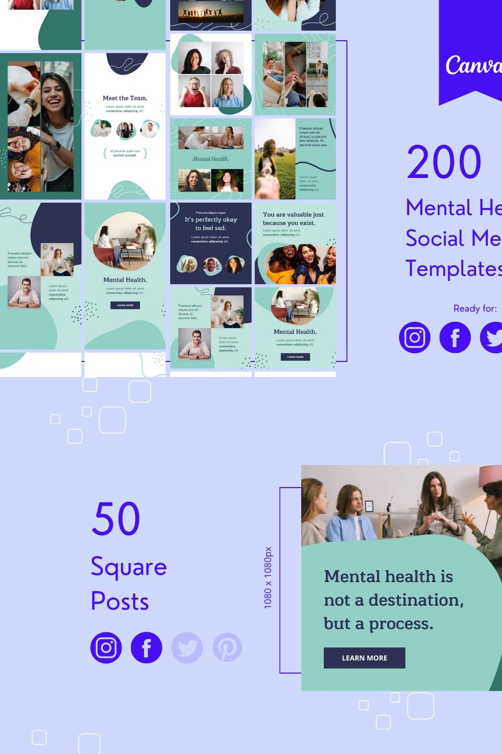 Mental Health Canva Templates pinterest preview image.