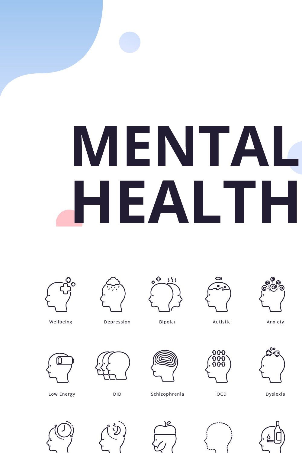 Mental Health&Disorder Icons Pack pinterest preview image.