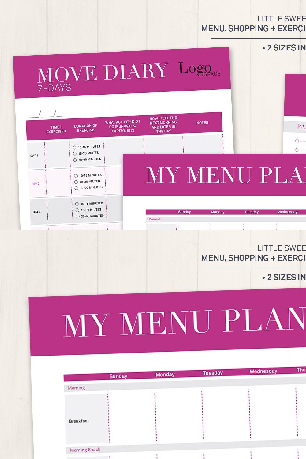 Menu, Shopping & Exercise Planner pinterest preview image.