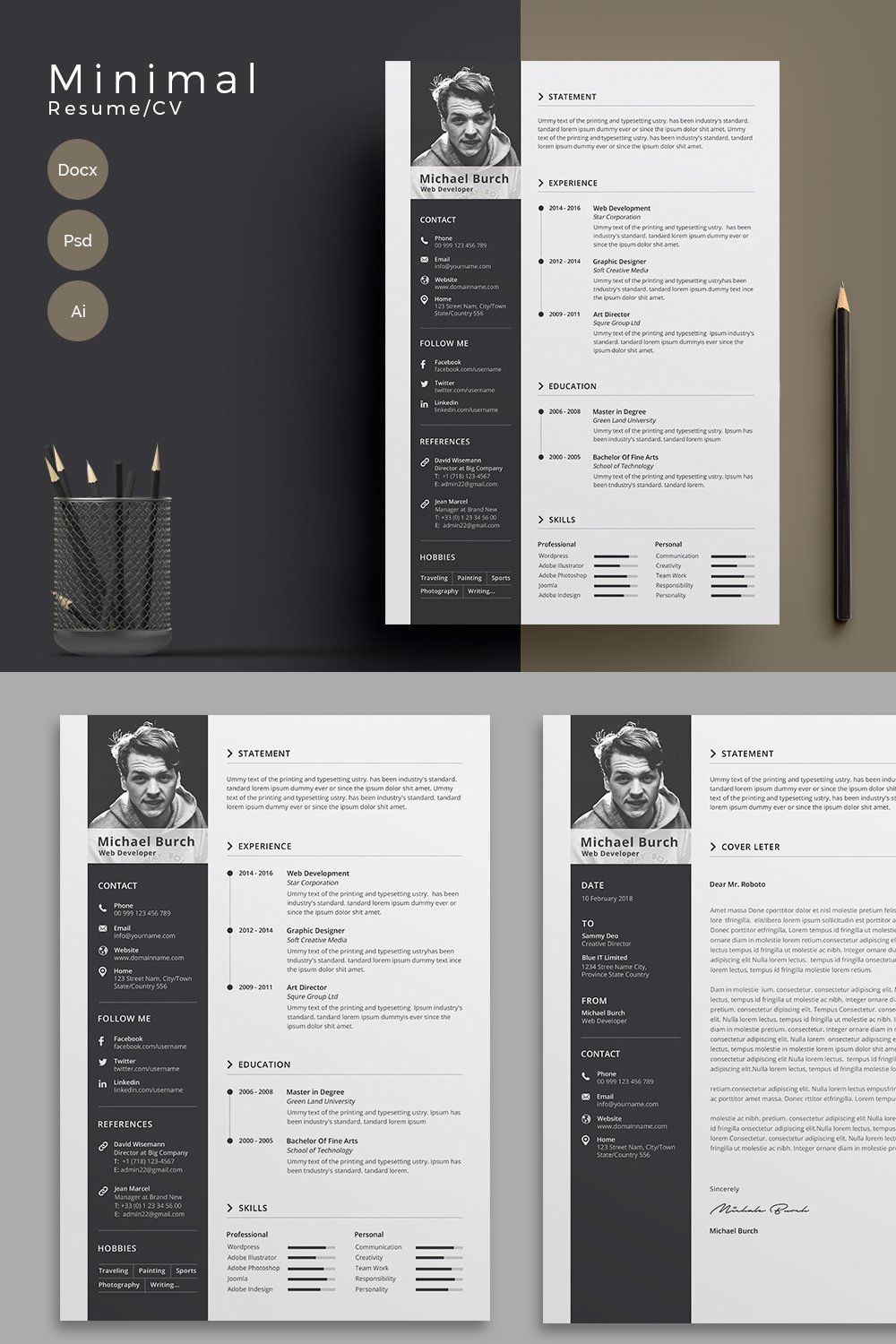 Minimal Cv-Resume pinterest preview image.