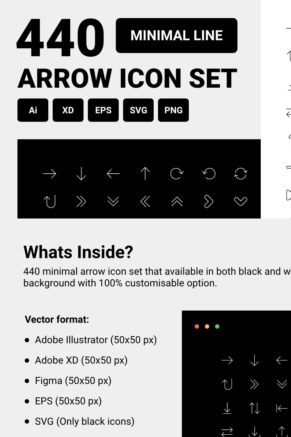 Minimal line arrow icon set pinterest preview image.