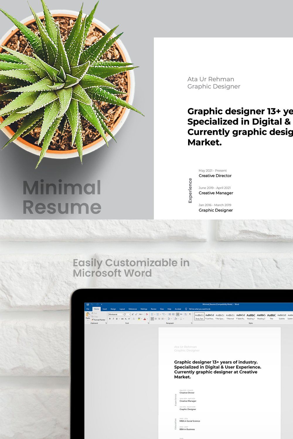 Minimal Resume pinterest preview image.