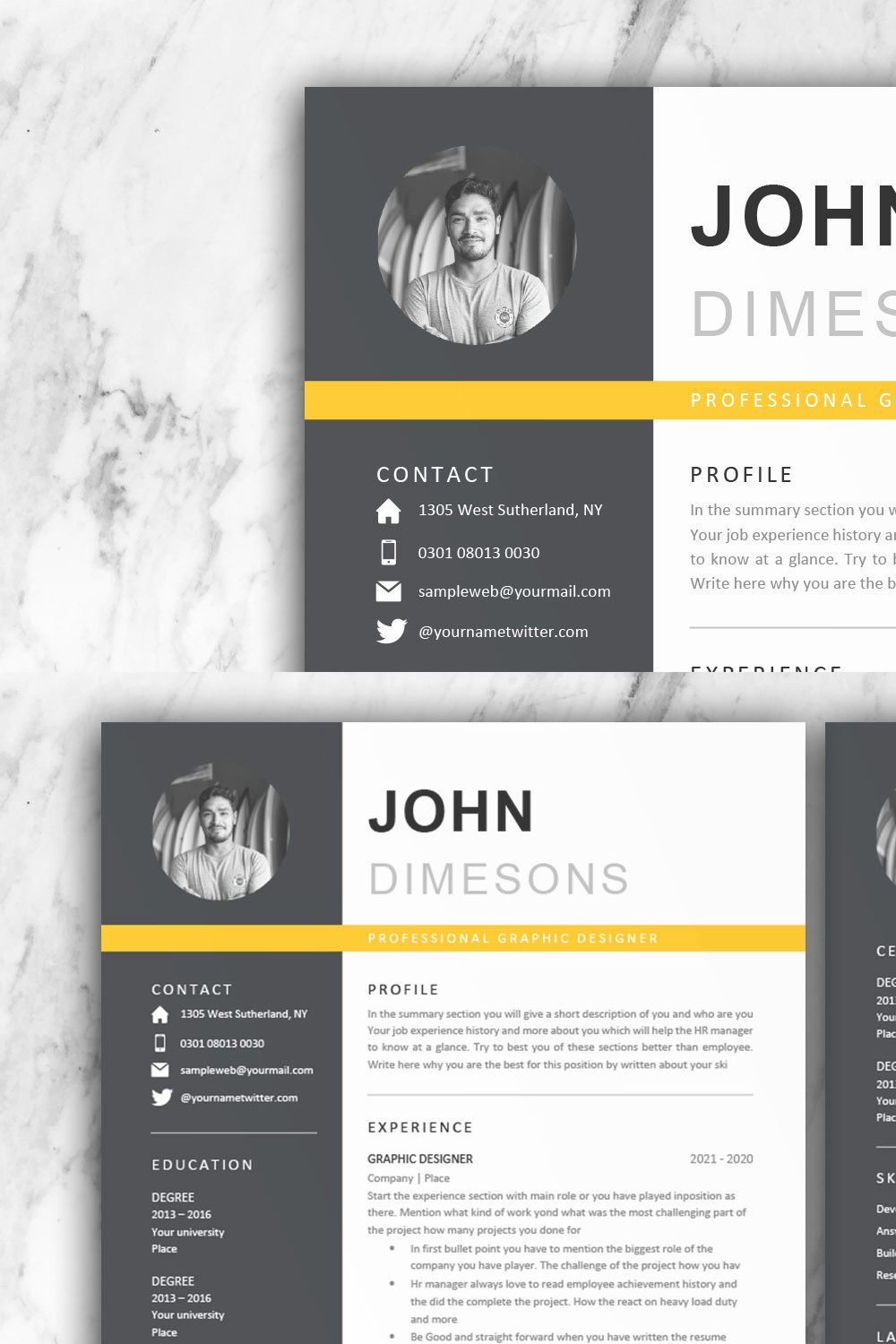 Minimal Resume CV template in Word pinterest preview image.