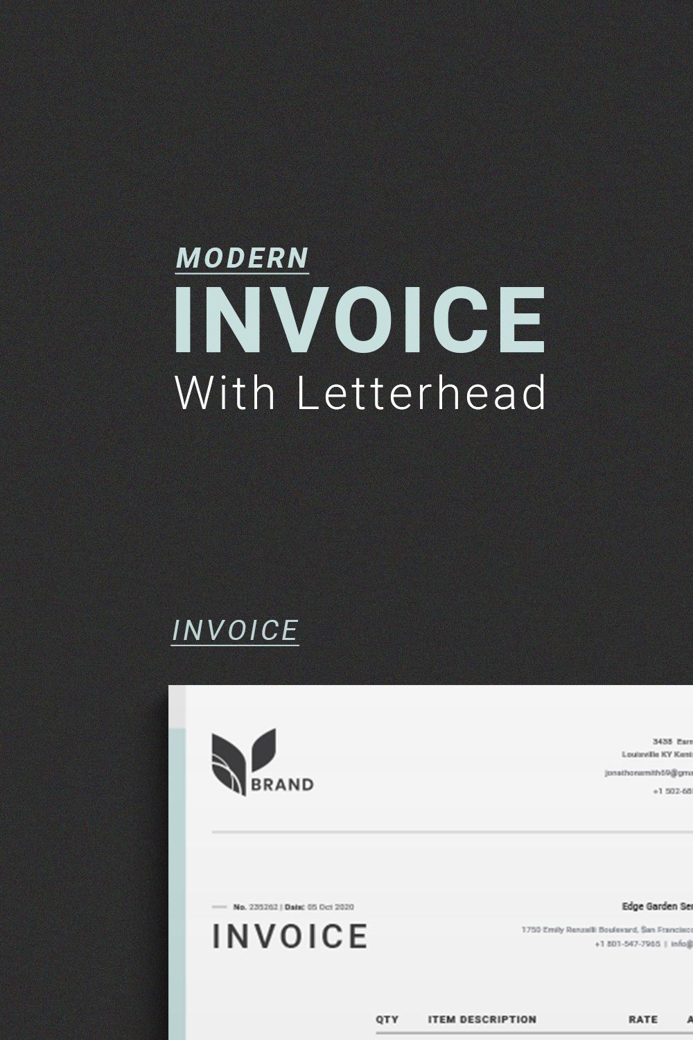 Minimalist Invoice with Letterhead pinterest preview image.