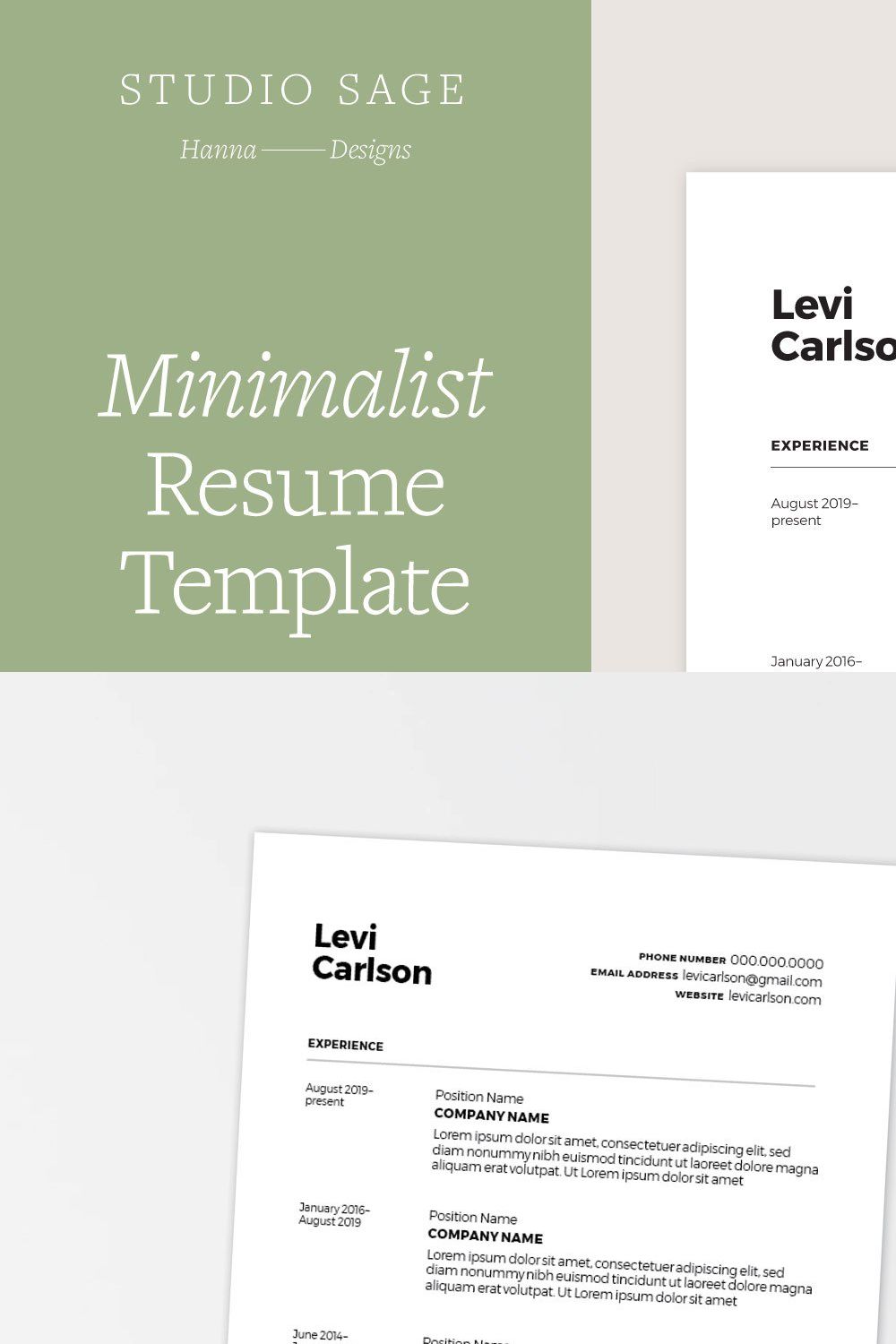 Minimalist Resume Template pinterest preview image.