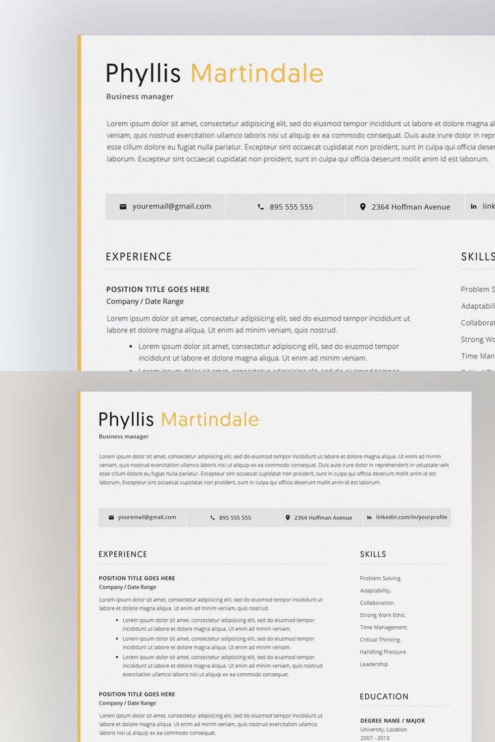 Minimalist Resume Template pinterest preview image.
