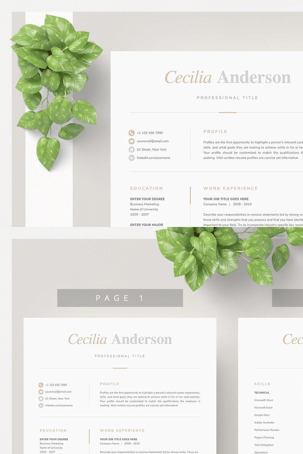 Modern 2 Page Resume Template pinterest preview image.