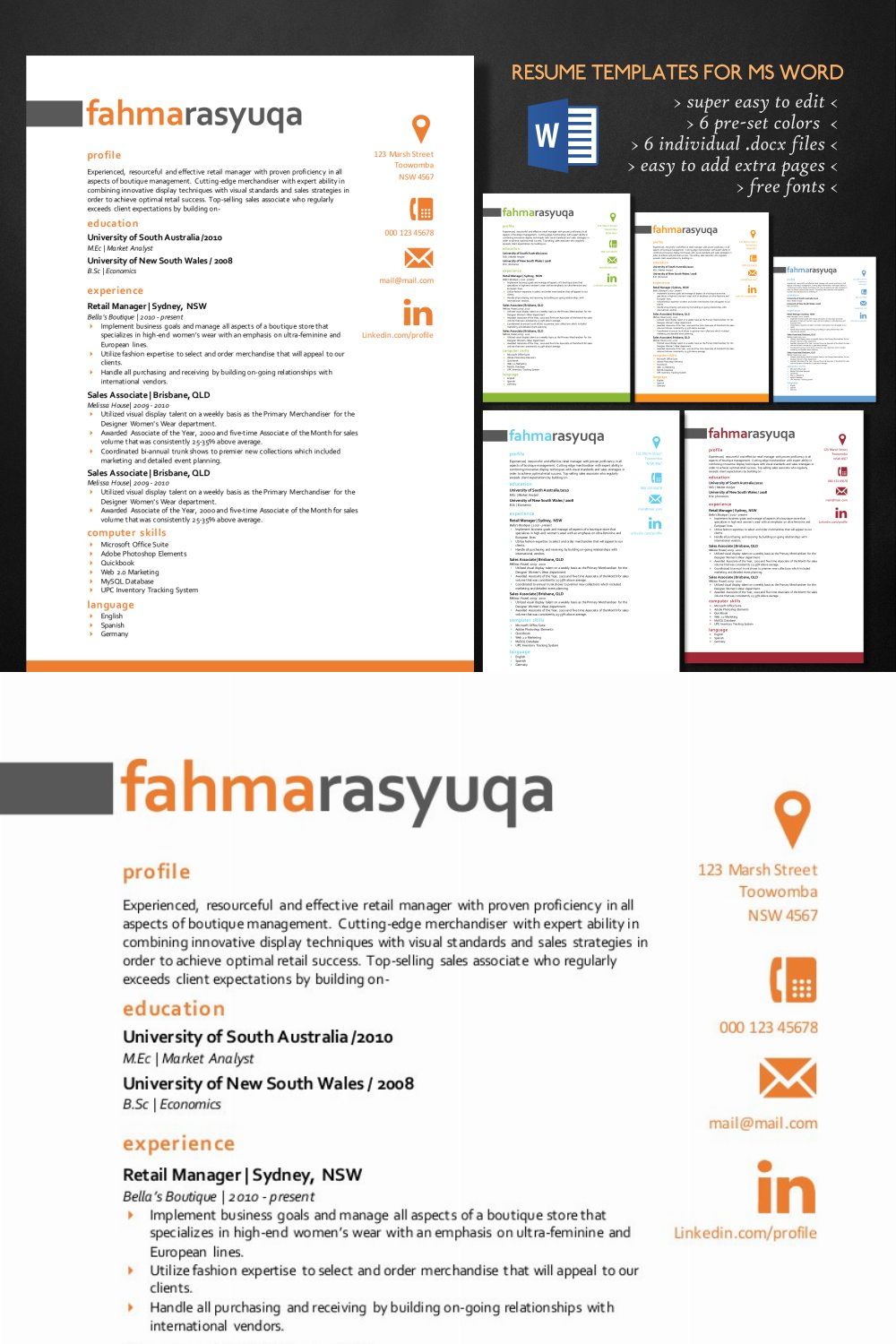 Modern 3 in 1 Word resume templates pinterest preview image.